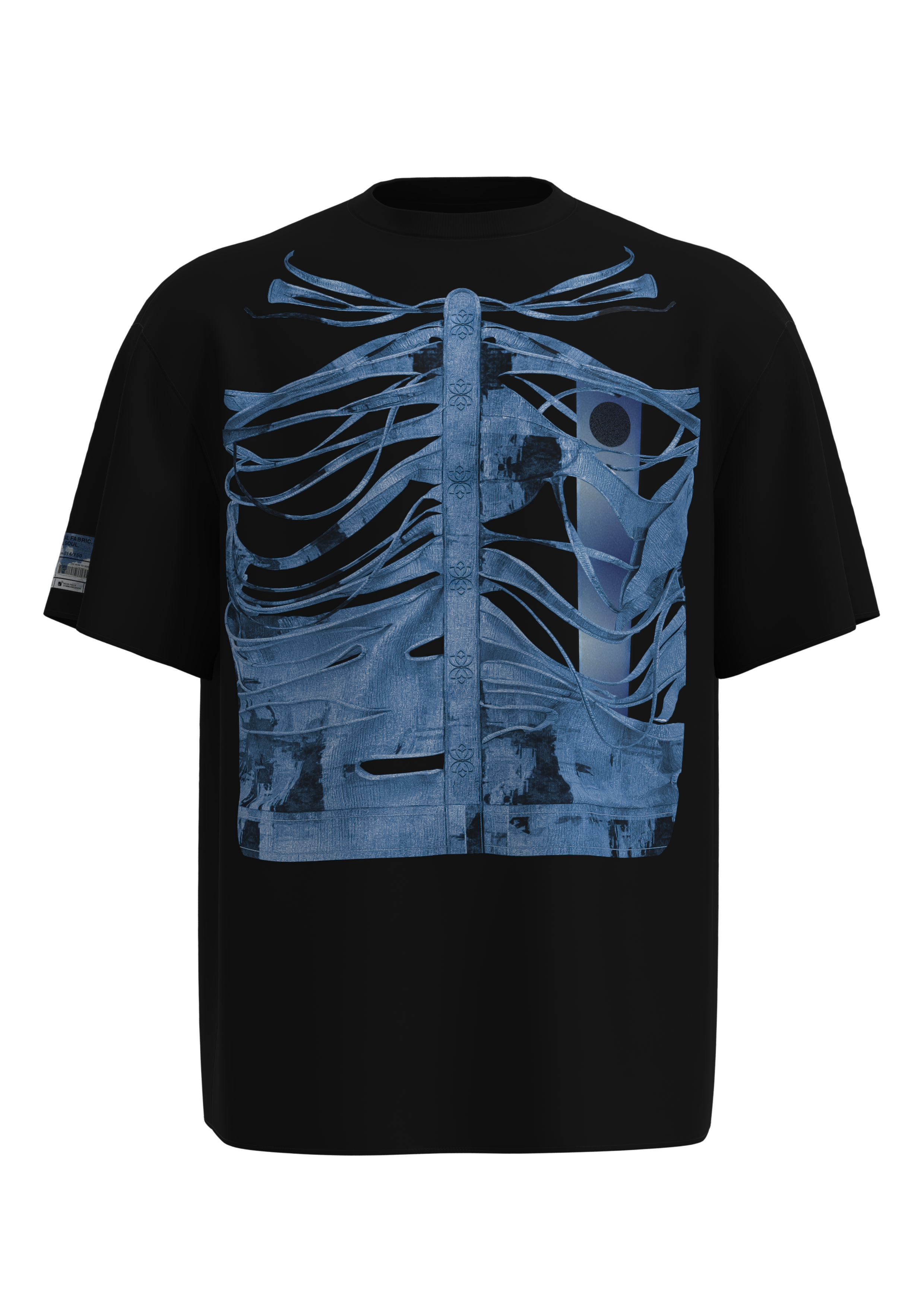 Close-up of Exposed Layers t-shirt x-ray chest design with NFC technology